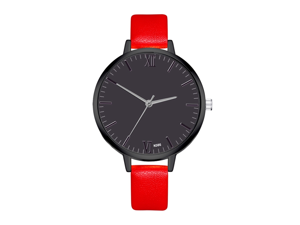 Relógio de Pulso Feminino de Quartzo com Pulseira de Couro Pu Estilo Simples Zhoulianfa Vermelho