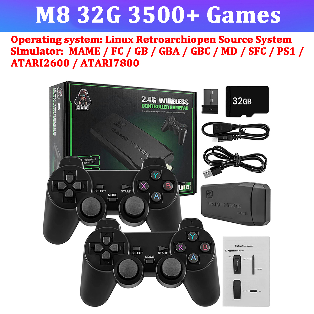 Console Game Stick Lite 3500 M8 HDMI 4K com 2 Controles Wireless 3500 Jogos