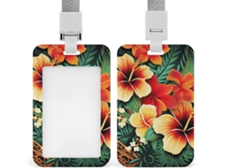 Porta-cartões Crachá com estampa Havaiana, suporte vertical com cordão, protetor de cartões e à prova d'água para mesa.