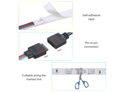 Fita de LED RGB Bj-tomshine com 300 LEDs, 10m, controle IR, sincronização com música e microfone embutido para decoração de casa, festivais e projetos DIY.