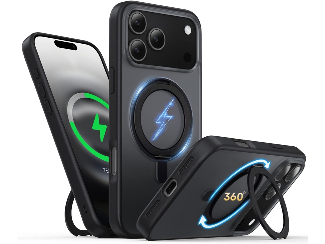 Capa Magnética Com Anel 360 Para Iphone 17 Pro 6.3 - Preta Fosca, Compatível Com Magsafe E Resistente A Impactos (2025)