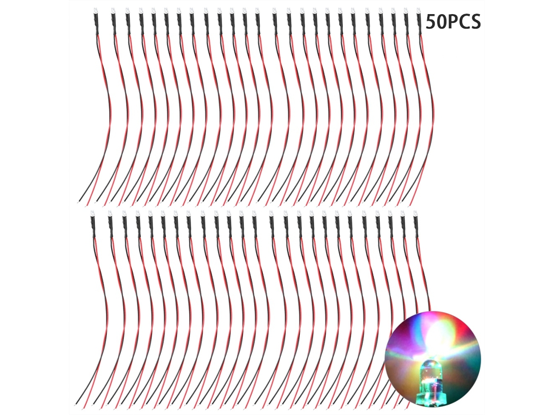 50 Peças Diodos Emissores de Luz 3mm 12v Multicolor