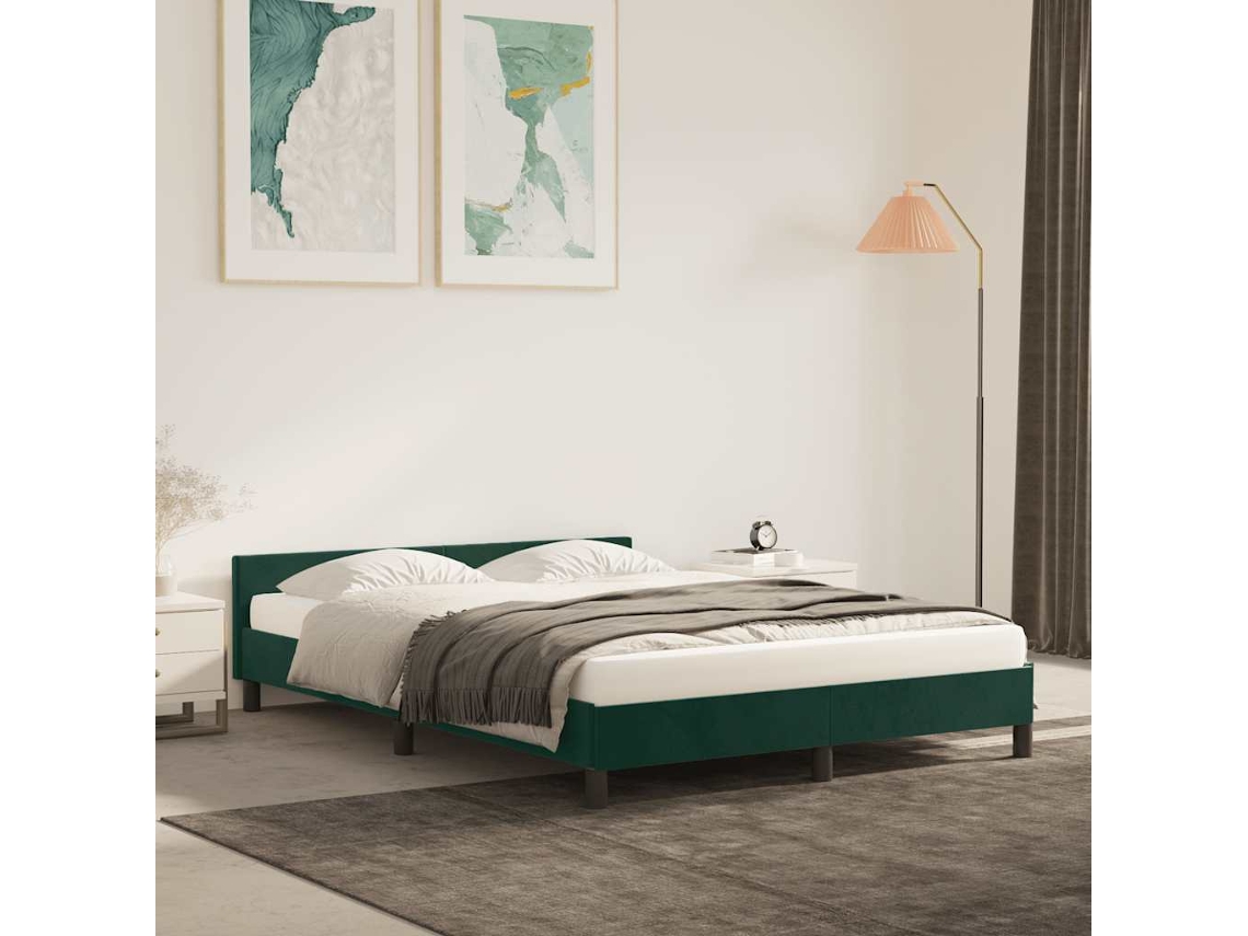Vidaxl Estrutura de Cama Sem Colchão 140x200 Cm Veludo Verde escuro