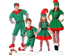 Traje De Elfo De Natal Para Família Adultos E Crianças Com Chapéu Roupa Cinto Meias Conjunto De Fantasia Homens