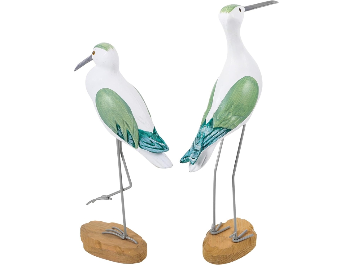 Conjunto 2 Esculturas Gaivotas Madeira Natural Decoração Escritório Estatuetas Costeiras Prateleiras Mesas GOKOCO