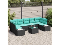 Vidaxl Conjunto De Sofá De Jardim 8 Unid. Preto E Turquesa Vime Pe