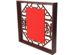 Moldura Madeira Dupla Caligrafia Suporte Tablet Decoração Chinesa Papel Vermelho Dourado Elegante Exibir Fotos GOKOCO