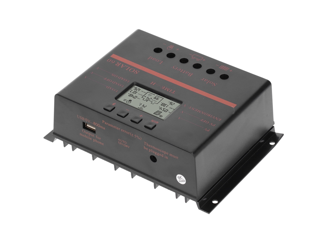 Laxiscreed Controlador De Carga Solar Pwm 60a Para 12v/24v Com Função De Ajuste
