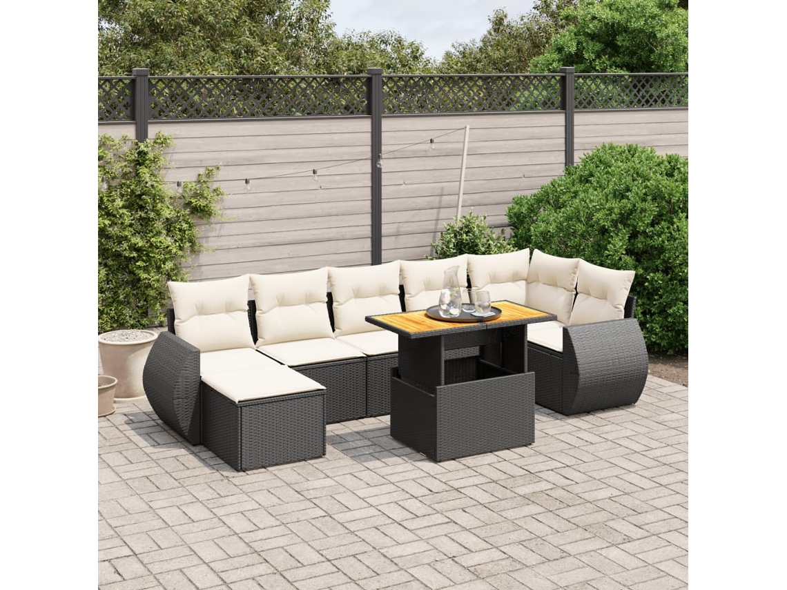 Vidaxl 8 Pcs Conjunto Sofás De Jardim Com Almofadões Vime Pe Preto