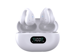 Fones de Ouvido Bluetooth Clip On Open Ear com Condução Óssea 36h, Led e Estojo Branco S/MARCA