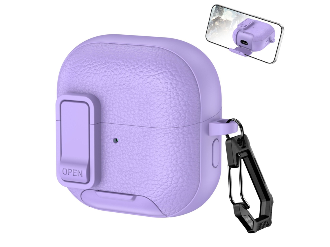 Capa em Couro Vegano PANOONA para Huawei Freeclip2, com Mosquetão, compatível com Carregamento Sem Fio, Roxa