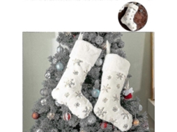 2 Meias De Natal Grandes Em Couro Sinttico Branco Com Flocos De Neve Dourados. Hengjian