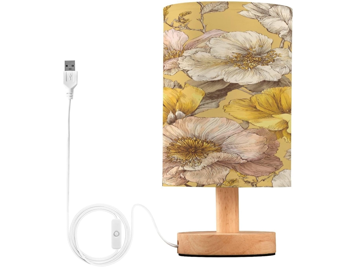 Abajur De Cabeceira Com Estampa Floral Em Aquarela, Luminária De Cabeceira Led, Luminária De Leitura Com Portas Usb E