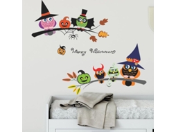 Linjou Adesivos De Janela Para Halloween Removíveis, Calcomanhas De Morcego E Coruja Animadas (30x90cm)