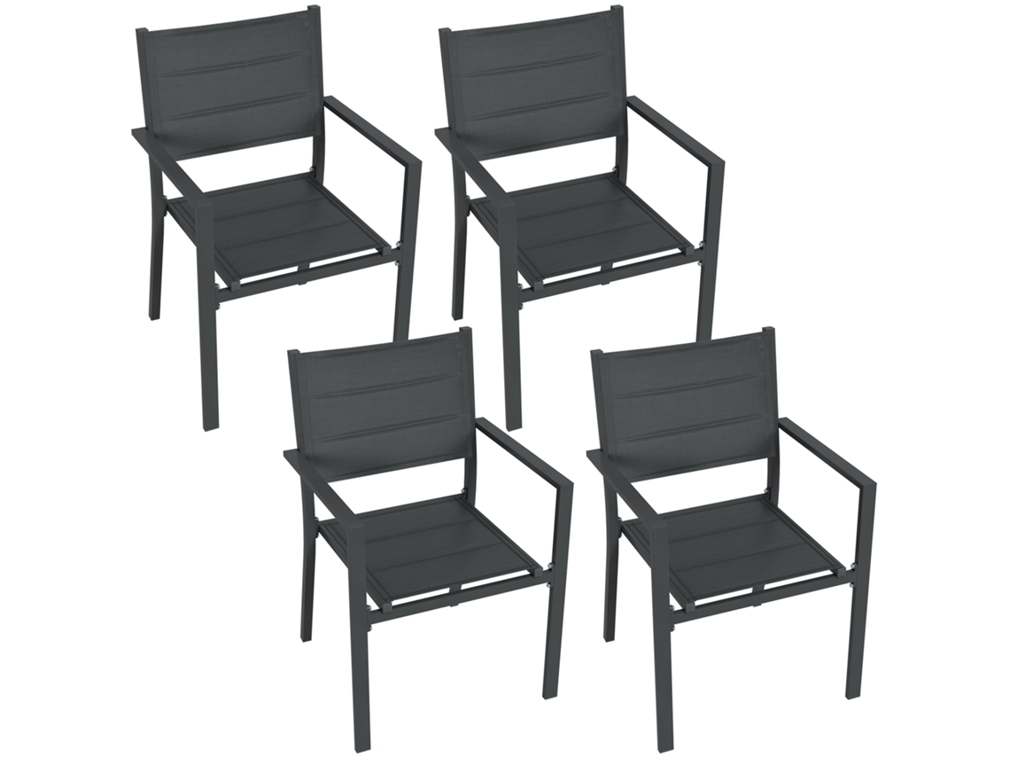 Conjunto 4 Cadeiras Jardim Alumínio Têxtil Com Apoios Braço
