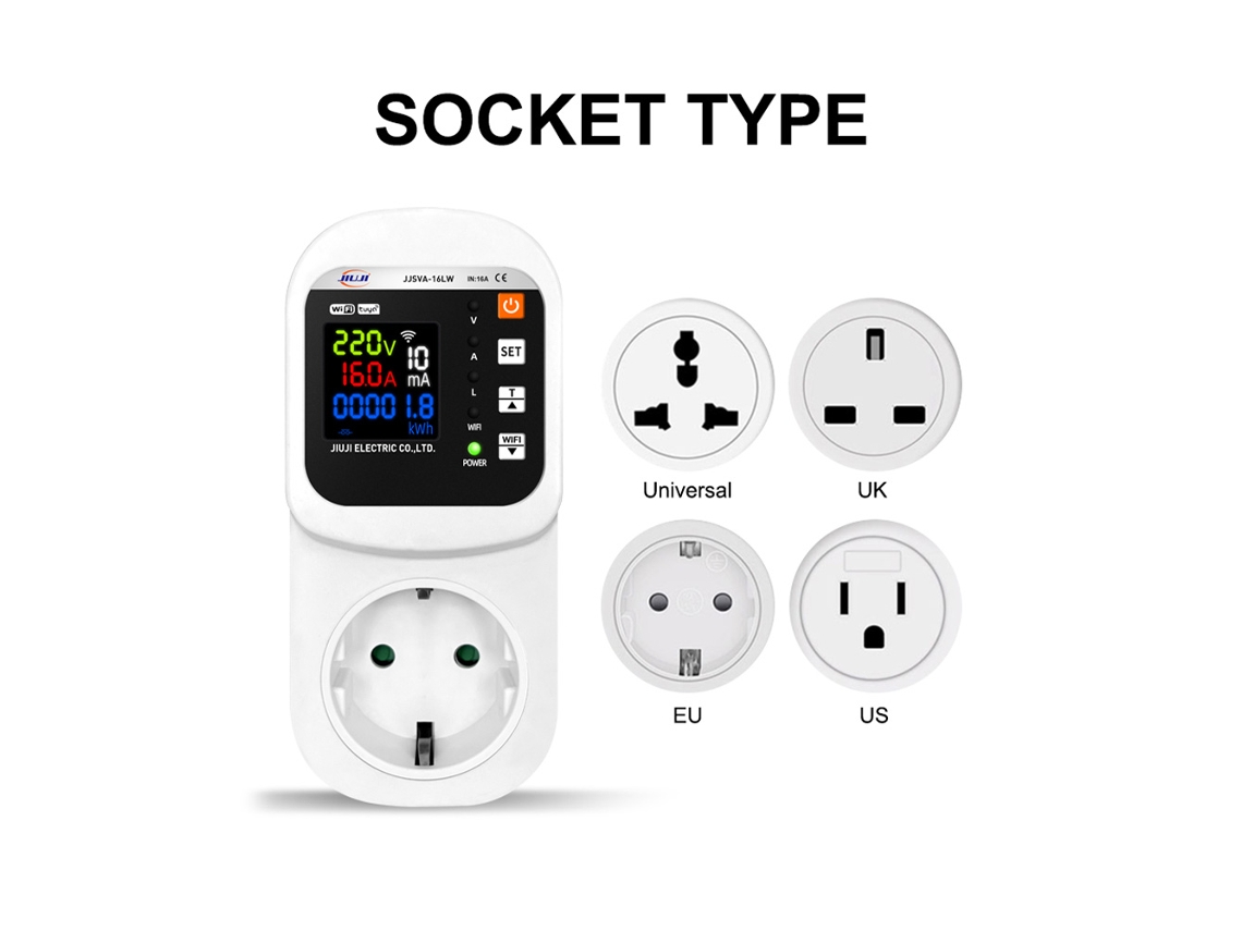 Laxiscreed Tomada Inteligente Wifi Para Alta Corrente 16a Com Ecrã De Cristal Líquido Duplo