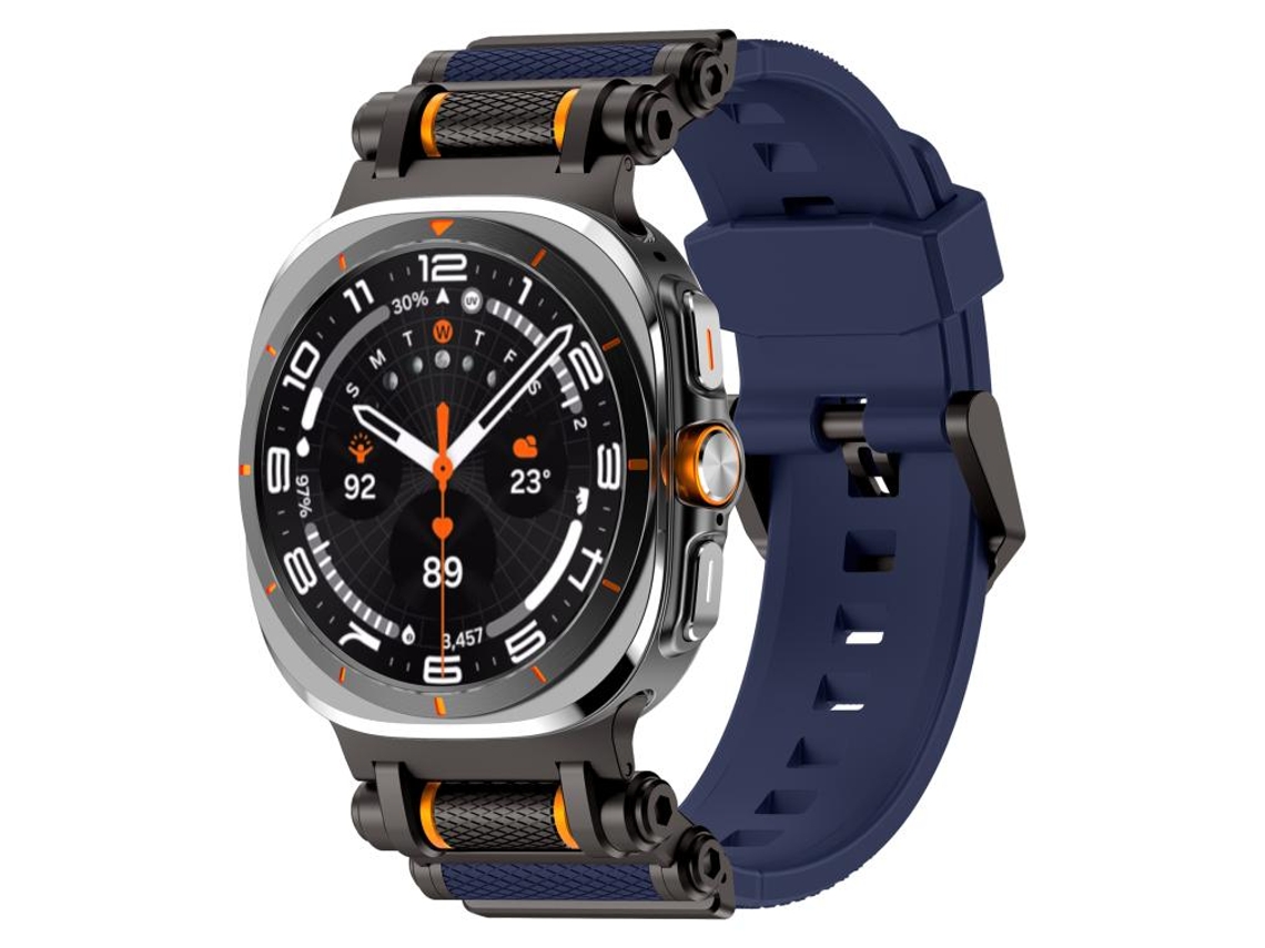 Bracelete Para Samsung Galaxy Watch Ultra - Silicone Com Conector De Metal (47mm) - Preto E Azul