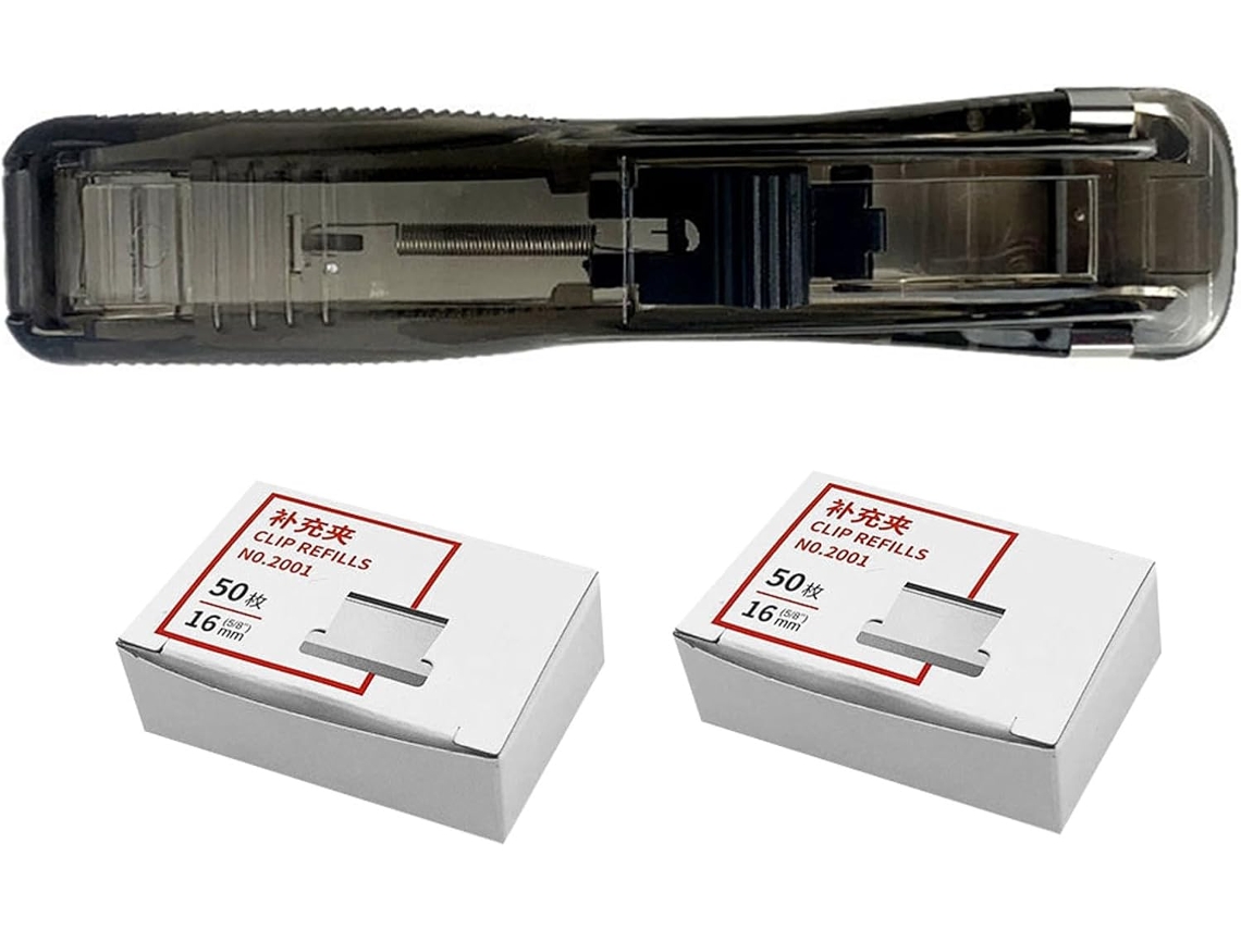 Osaladi Document Clip Dispenser Com Portátil Preto E Grampeador 100-clips Recarregáveis, Ferramenta de