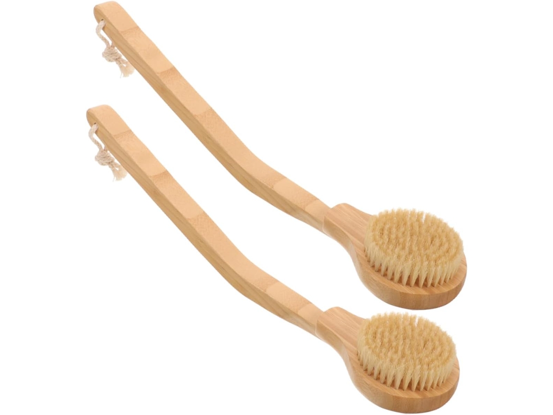 Conjunto De 2 Escovas Banho Com Cabo Longo, Adequadas Para Uso Seco Ou Molhado, Escova Esfoliante Corporal Para Pele