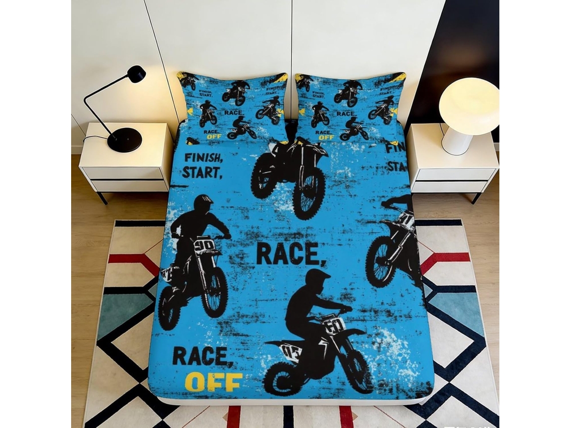 Conjunto de Cama 3d Motocross Microfibra com Fronha 200x25cm S/MARCA