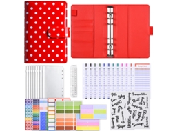 A6 Polka Dot Loose Leaf Cash Budget Planner Binder Red Deluxe Bundle 12-budget Cards, 8-zipper Pouches, 2-word Stickers