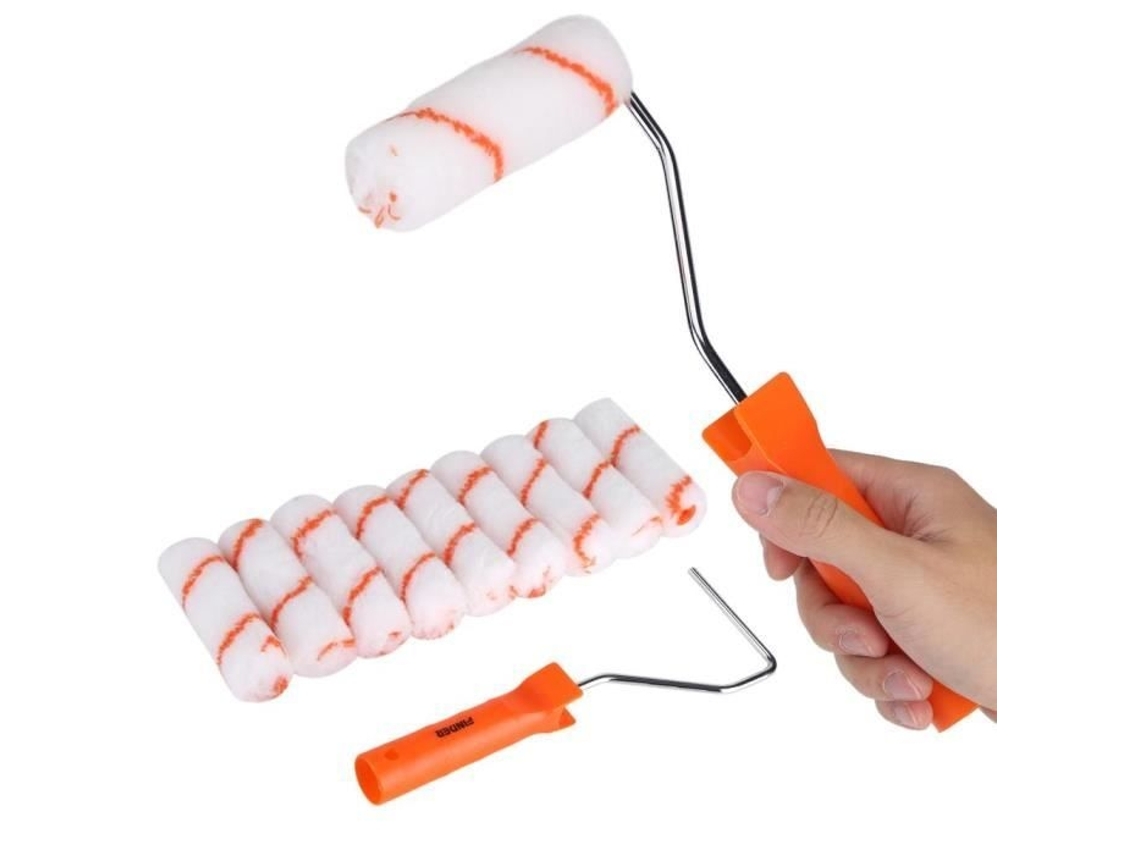 Conjunto de 10 Peças de Ferramentas Intercambiáveis ​​para Pintura de Parede com Rolos e Cabos Intercambiáveis. AQUAFORGE