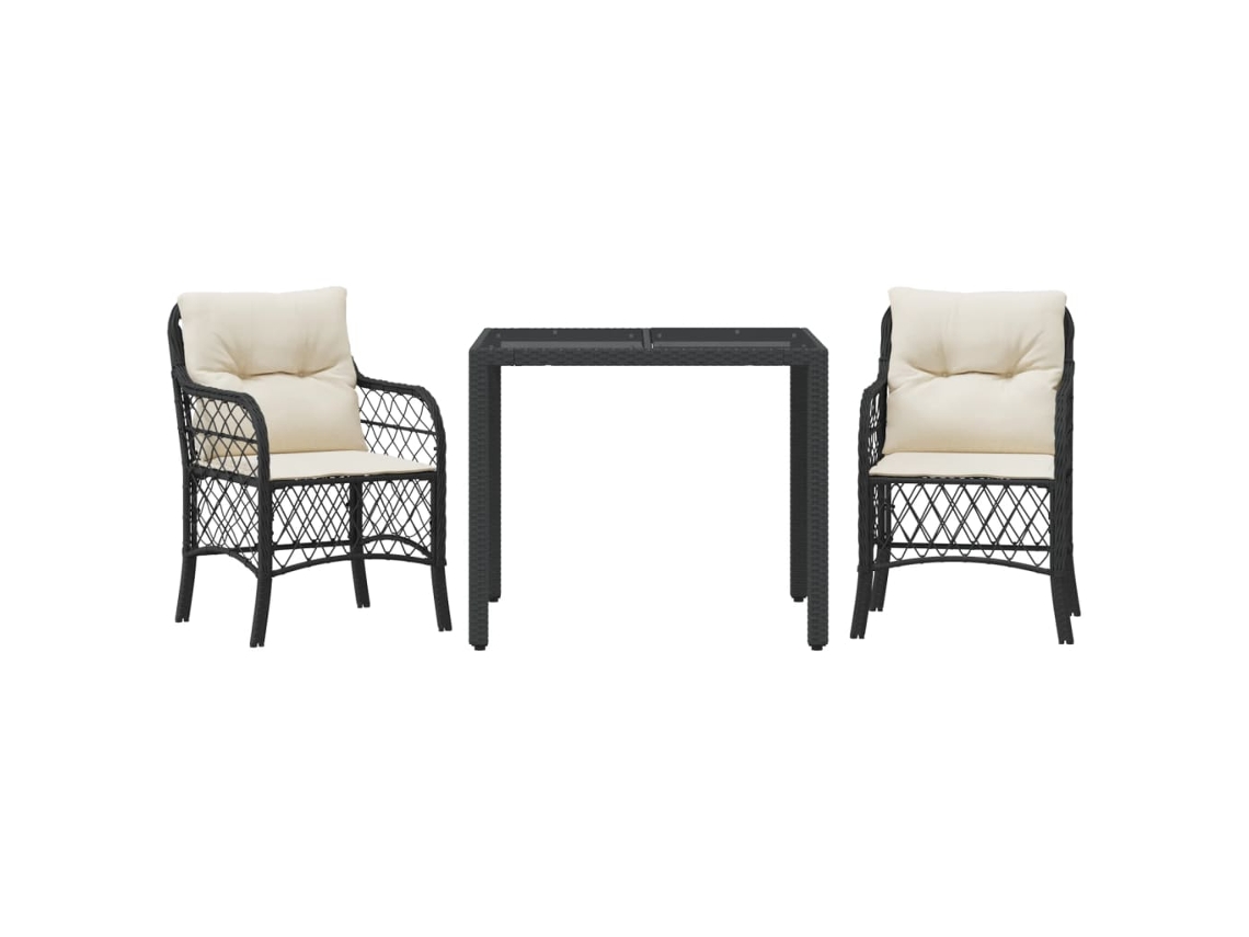 Maison Exclusive - Conjunto Bistrô 3 Peças Com Almofadões Vime Pe Preto