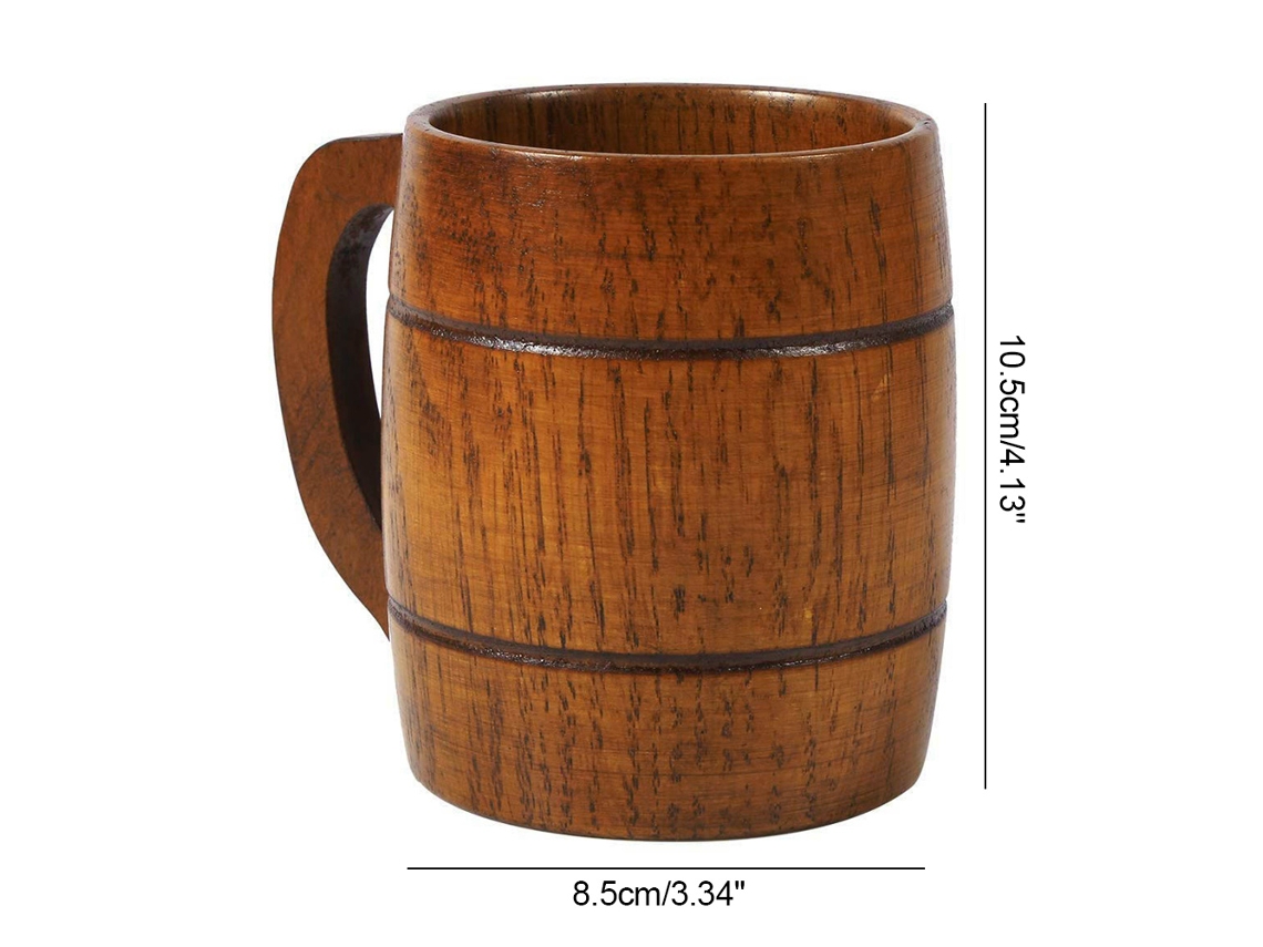 Caneca de Cerveja Vintage de Madeira, 350 Ml, Copo Grande para Bebidas com Alça AQUAFORGE