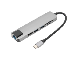 Hub Externo Estendido 6 Em 1 Usb 3.0 Hdmi Rj45 Display Adaptador Multiporta Tipo-c Cinza