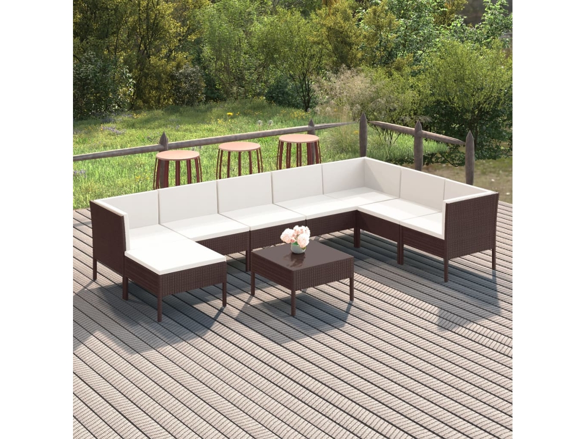 Pcs Conjunto Lounge Jardim C/ Almofadões Vime Pe Castanho Dkd Home Decor