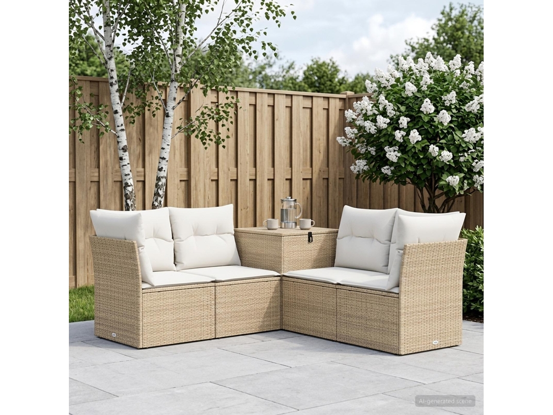 Vidaxl Conjunto De Sofás 5 Unid. Bege E Branco Creme