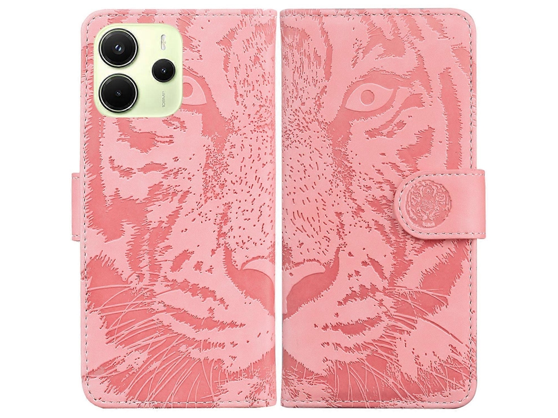 Capa Tipo Carteira De Couro Com Estampa De Tigre Para Xiaomi Redmi Note 14 4g (163,25 Mm) Rosa