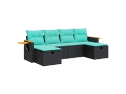 Conjunto Sofás de Jardim 6 Pcs com Almofadões Vime Pe Preto MAISON EXCLUSIVE (6 pcs)