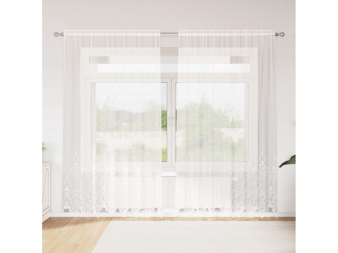 Vidaxl Cortina De Renda Branco 245 X 200 Cm Poliéster