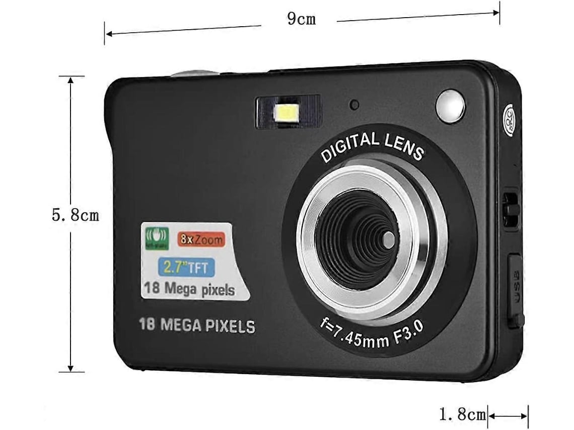 Mini Câmara Digital 18mp Com Foco Automático E Ecrã Ips De 2,7 Polegadas
