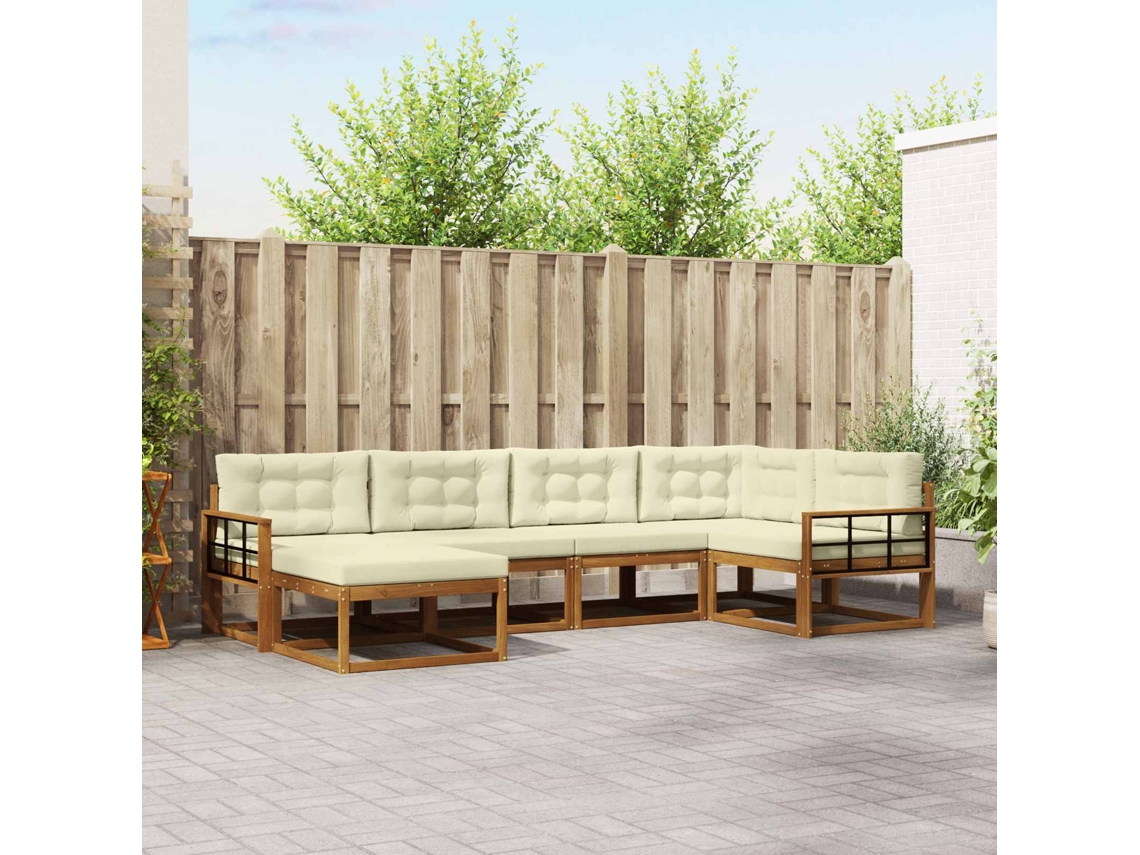Vidaxl Conjunto De Sofás Para Exterior 6 Pcs Natural E Creme