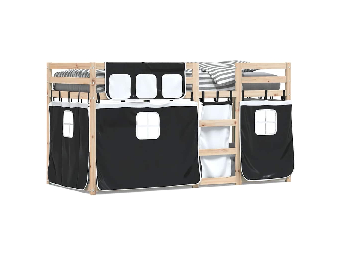 Beliche com Cortinas Pinho Maciço Branco e Preto MAISON EXCLUSIVE (90x190 cm)