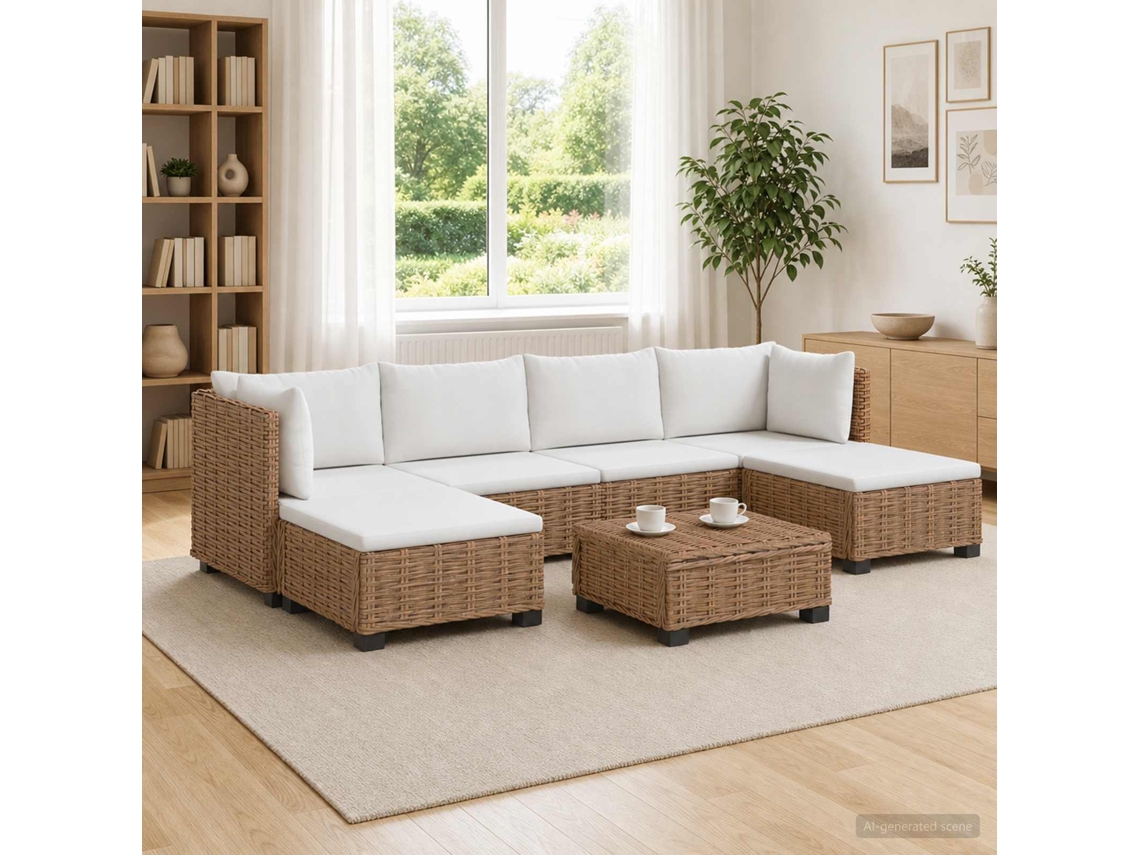 Vidaxl 7 Unid. Conjunto De Lounge Em Rattan Com Almofadas Gendt