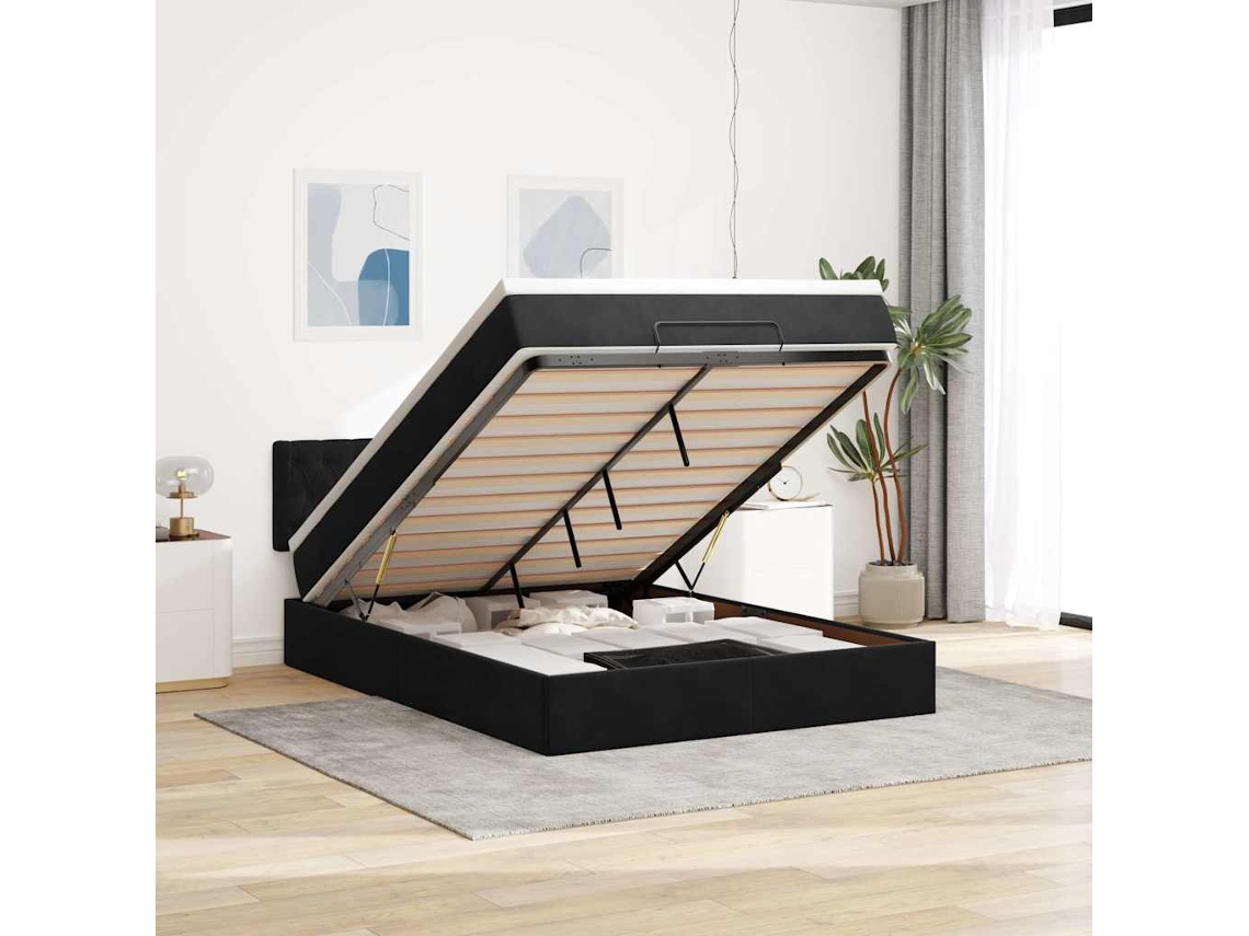 Vidaxl Estrutura De Cama Otomana Com Colchão 140x190 Cm Veludo Preto