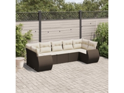 Vidaxl 7 Pcs Conjunto De Sofás Jardim C/ Almofadões Vime Pe Castanho