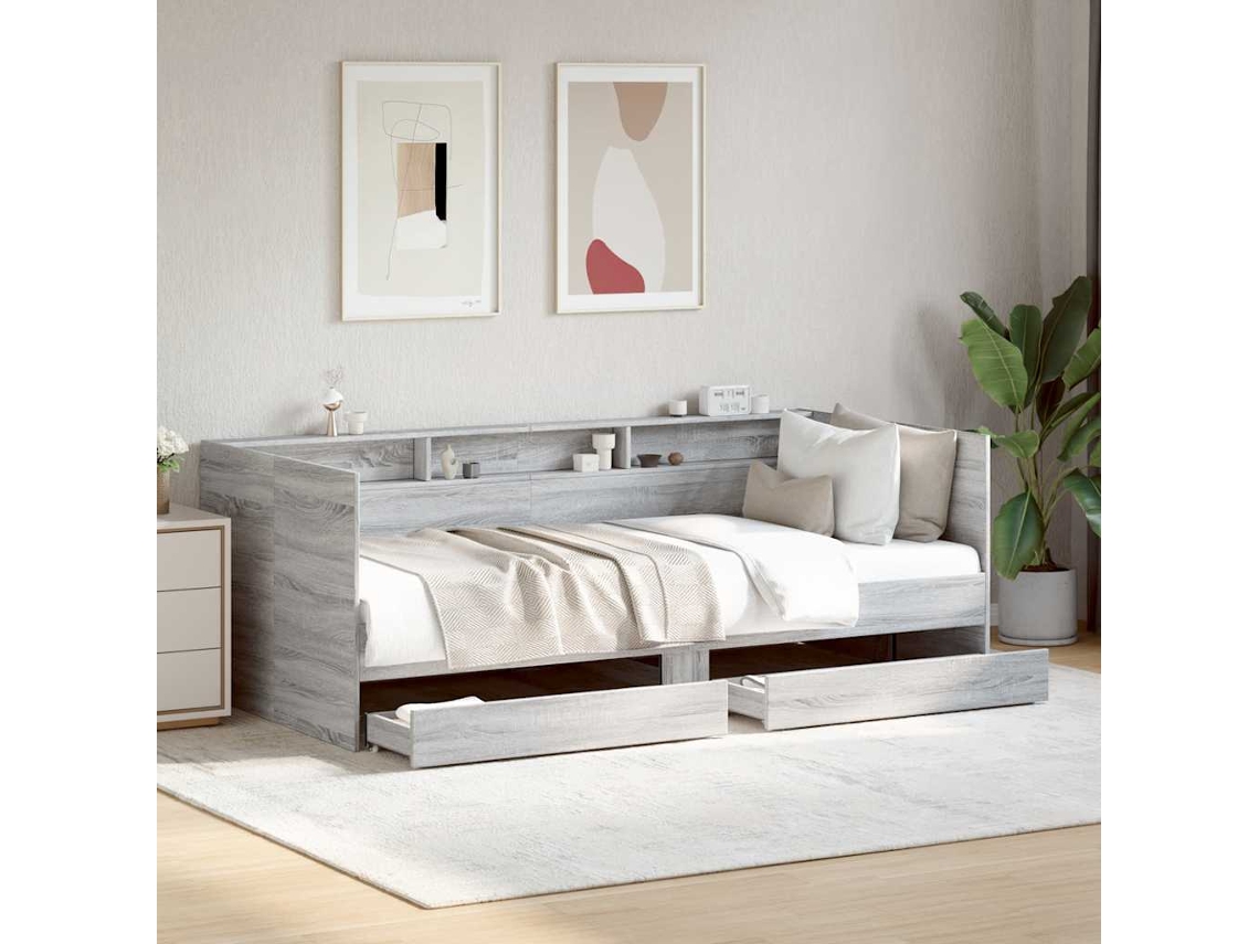 Vidaxl Sofá-cama Com Gavetas Sem Colchão 100x200 Cm Cinzento Sonoma