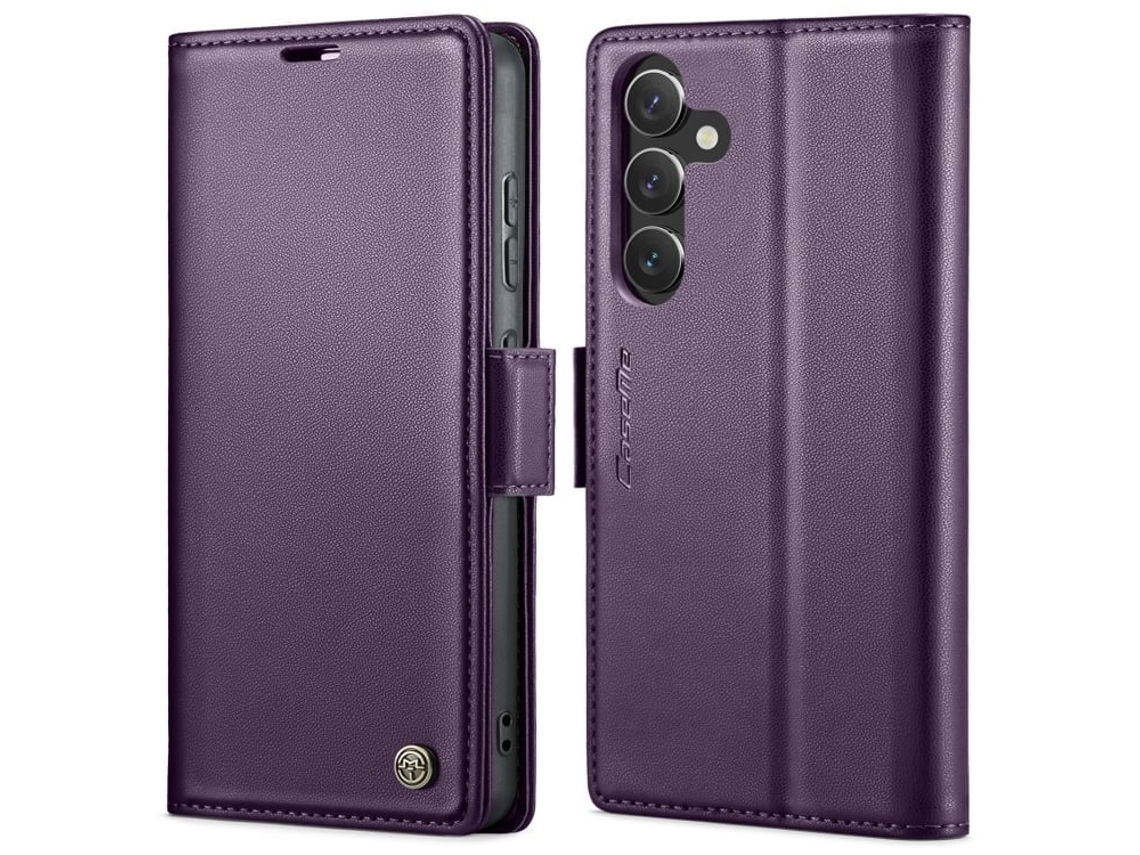 Capa Para Samsung Galaxy A55 Borboleta Fivela Litchi Textura De Telefone De Couro Rfid Antirroubo Roxo Perolado