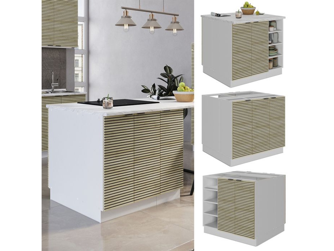Ilha de cozinha Fame-Line, 90cm sem bancada, painel carvalho, branco, VICCO