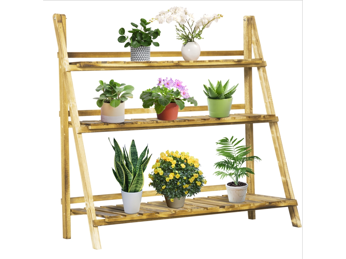 Suporte para Plantas BTFORUS de Madeira 3 níveis 100x37x93cm externo e interno jardim terraço
