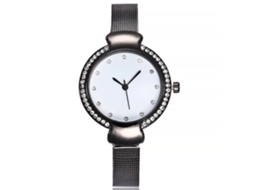 Relógio Feminino de Quartzo com Pulseira de Malha de Liga Vansvar Design Simples com Strass Preto