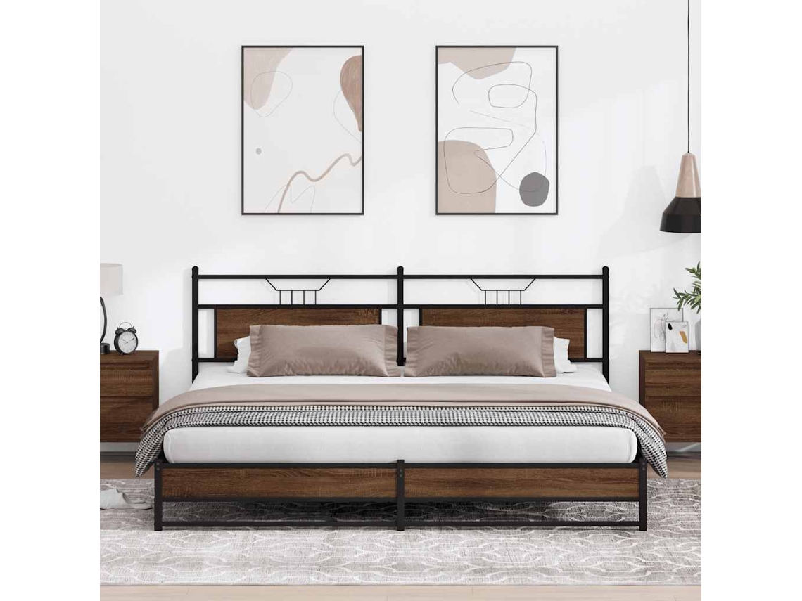 Vidaxl Estrutura Cama Sem Colchão 200x200cm Metal Carvalho Castanho