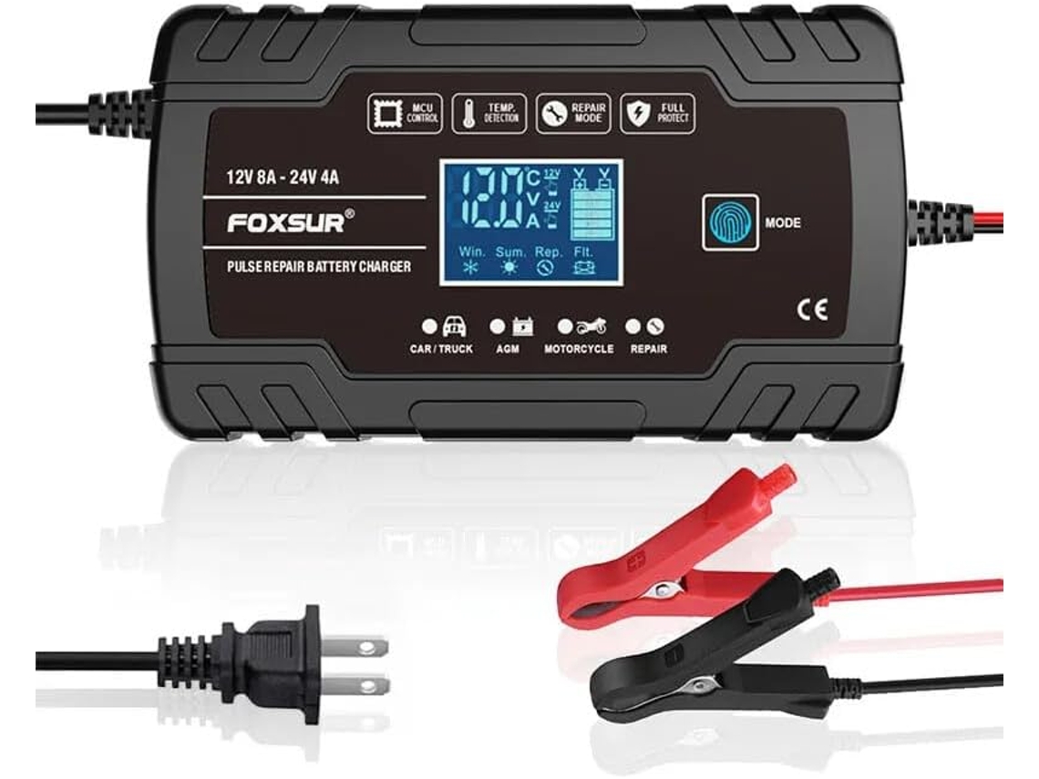 Carregador Agm Estilo Industrial Preto, 12v, 24v, 8a, De Bateria Para