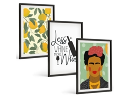 Conjunto De Pinturas Limões, Vinho, Retrato De Frida Espelharte (3 Peças 40x60 Cm)