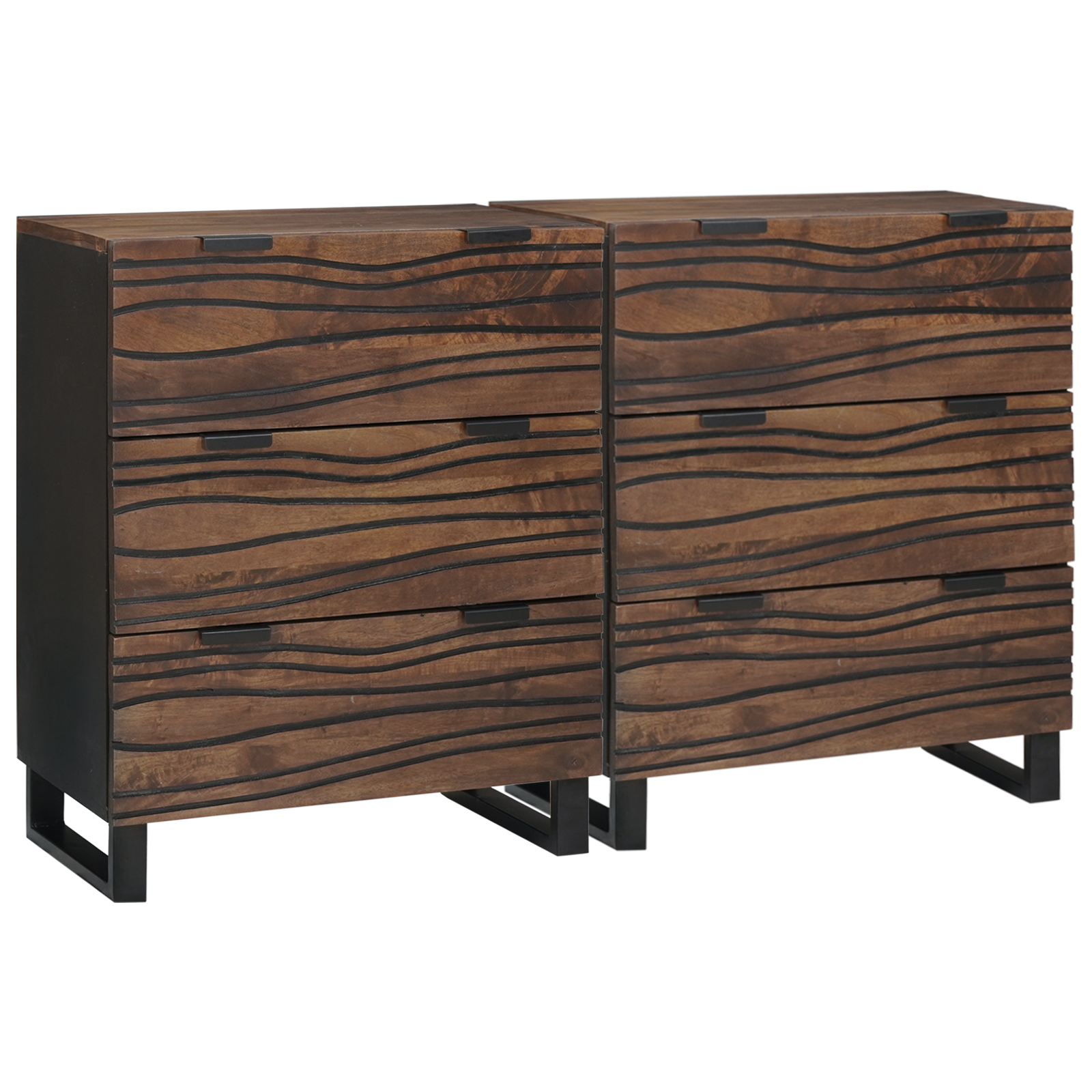 Conjunto 2 Buffet Moderno Vidaxl Castanho Madeira De Mangueira Maciça (120 X 33 X 75 Cm)