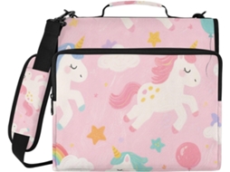 Organizador Fofo Com Desenho De Unicórnio Arco Íris, 3 Argolas Com Zíper, Alça, Vários Bolsos, Bolsa Guardar